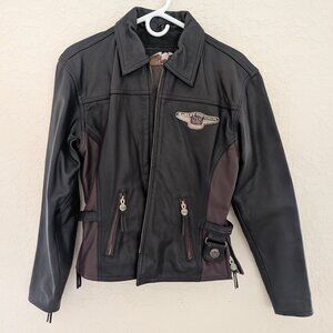 Harley Davidson 95th Year Anniversary Leather Jacket Hand Stitched Size S Womens